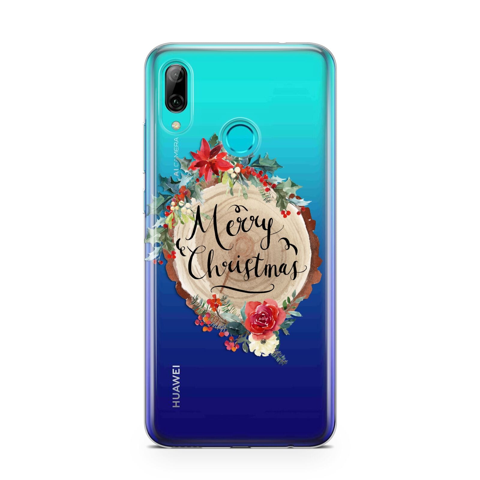 Merry Christmas Log Floral Huawei P Smart 2019 Case