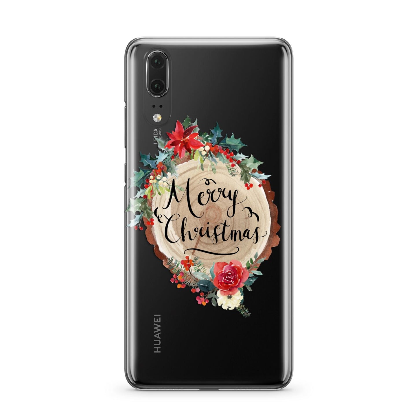 Merry Christmas Log Floral Huawei P20 Phone Case