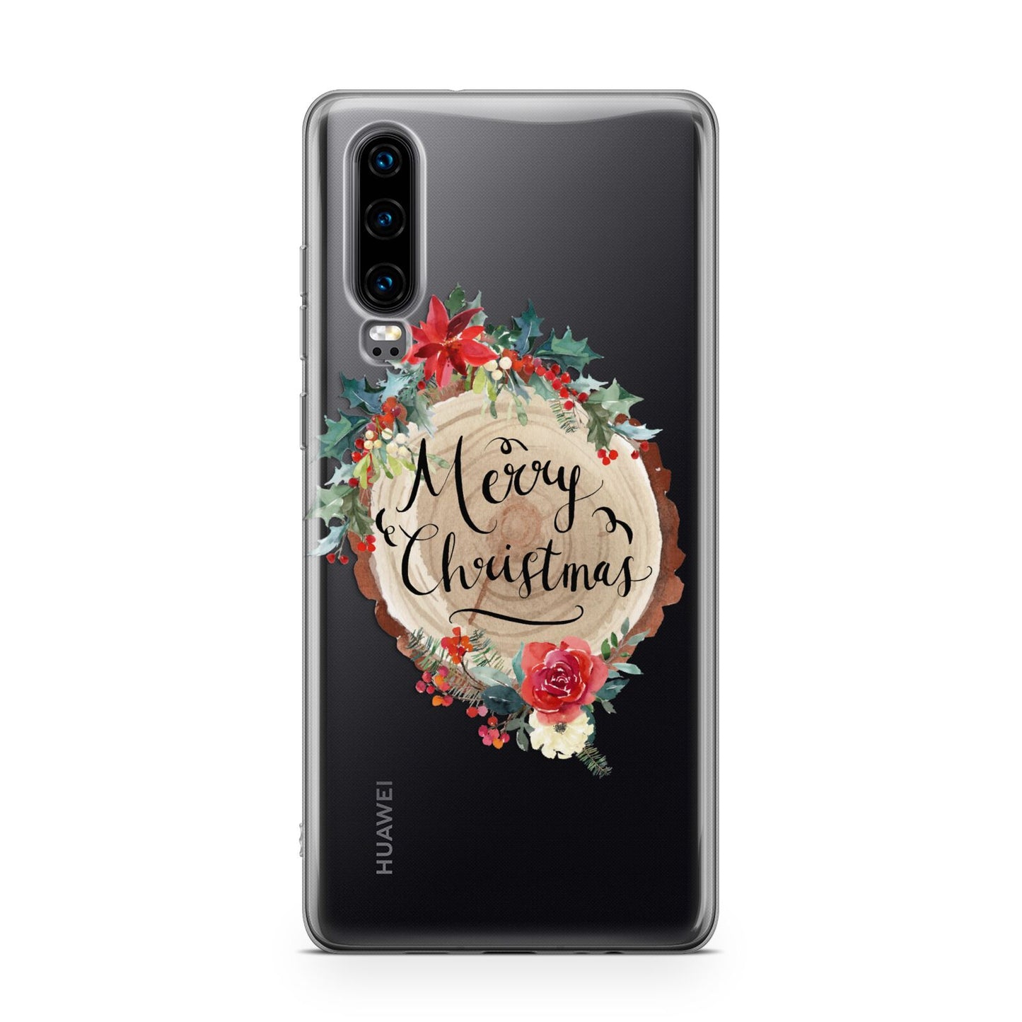 Merry Christmas Log Floral Huawei P30 Phone Case