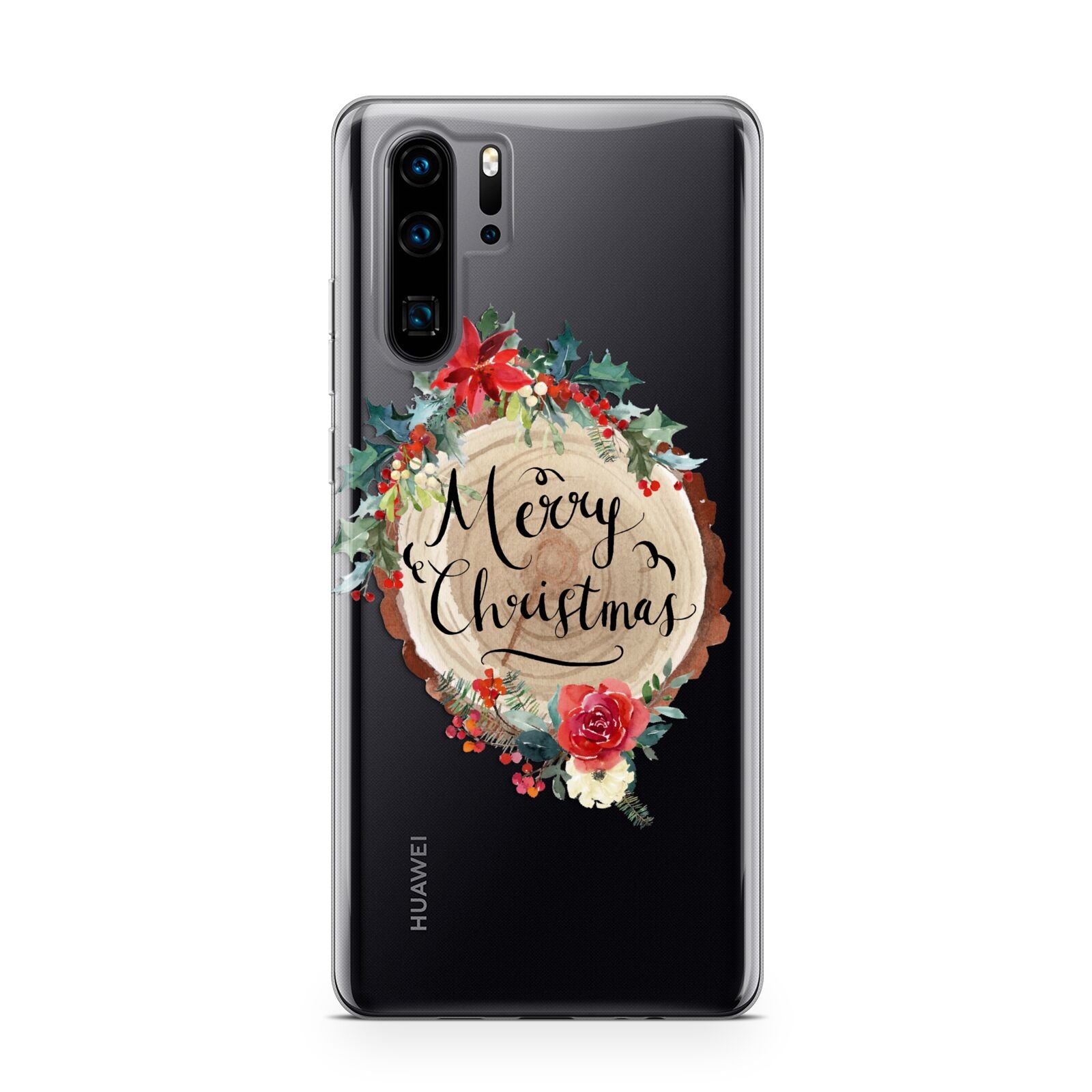 Merry Christmas Log Floral Huawei P30 Pro Phone Case