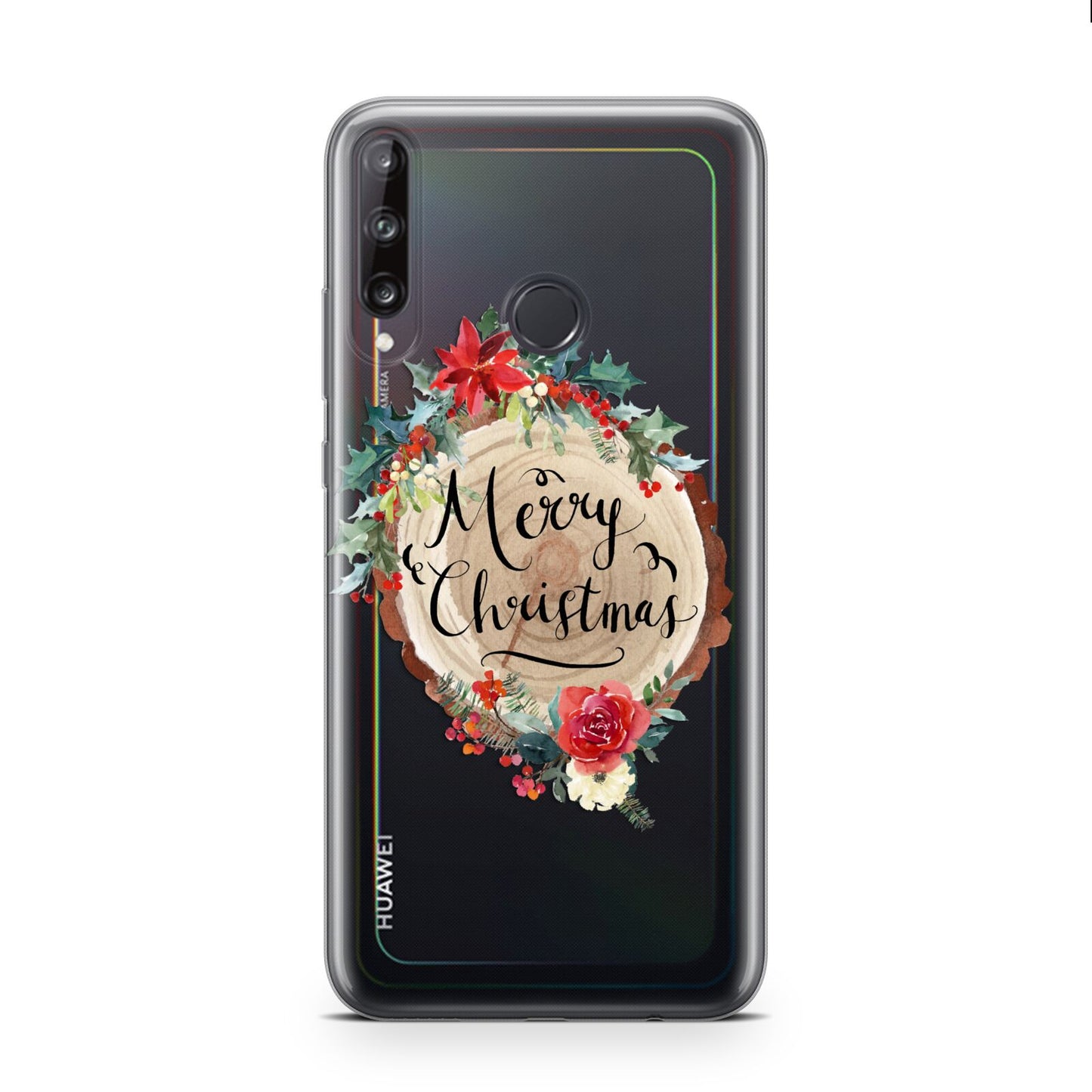 Merry Christmas Log Floral Huawei P40 Lite E Phone Case