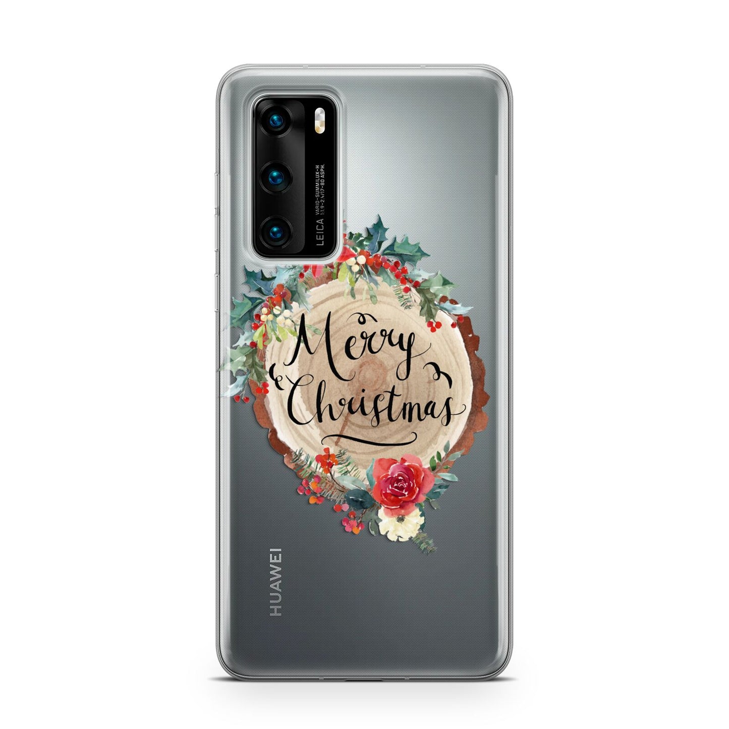 Merry Christmas Log Floral Huawei P40 Phone Case