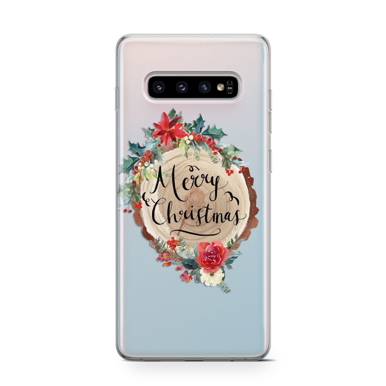 Merry Christmas Log Floral Protective Samsung Galaxy Case