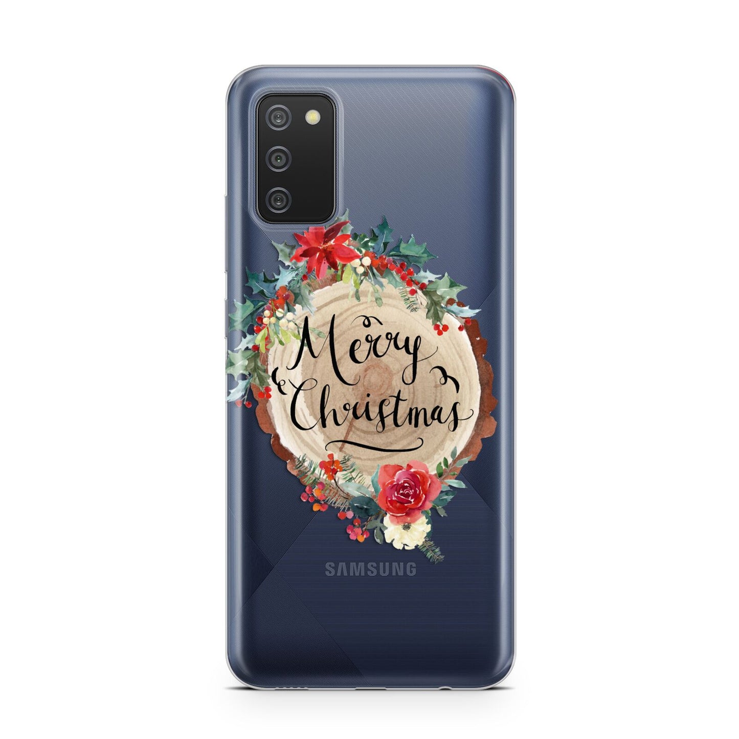 Merry Christmas Log Floral Samsung A02s Case