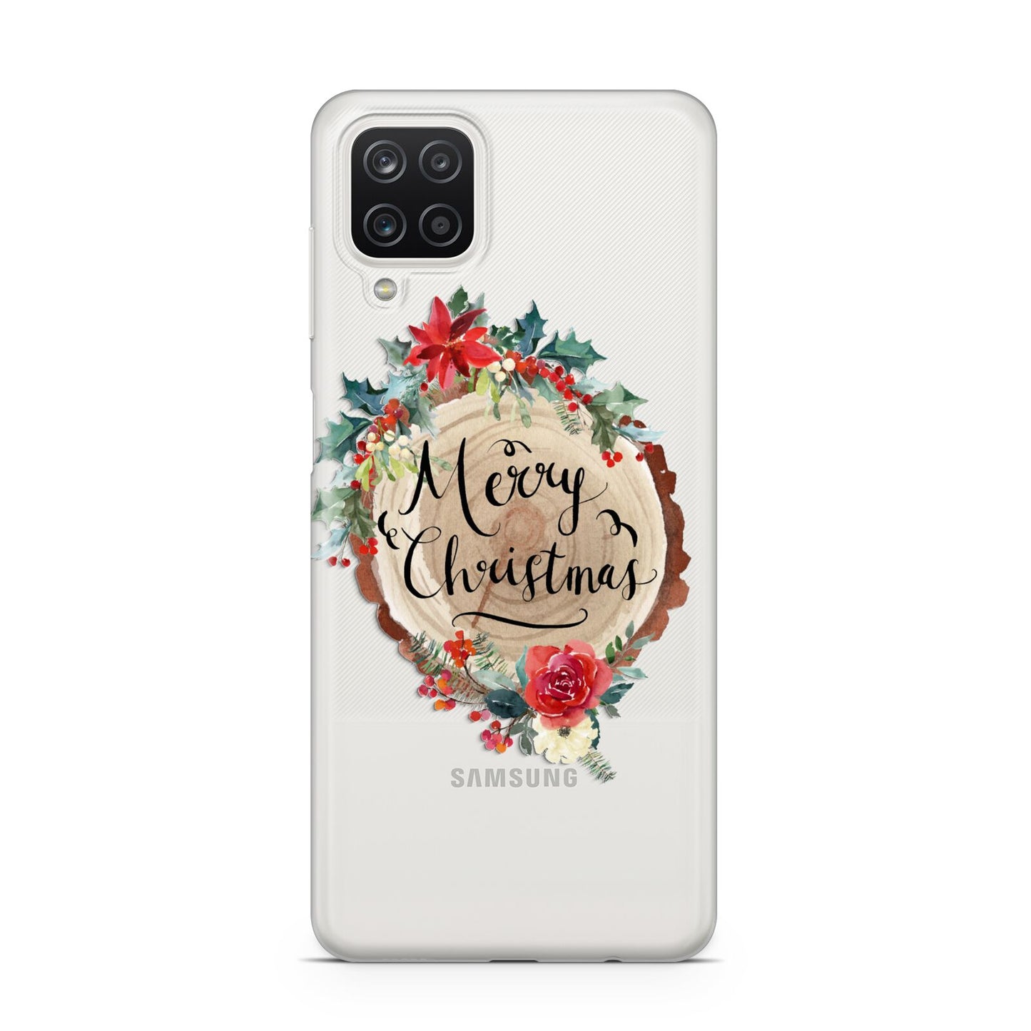 Merry Christmas Log Floral Samsung A12 Case