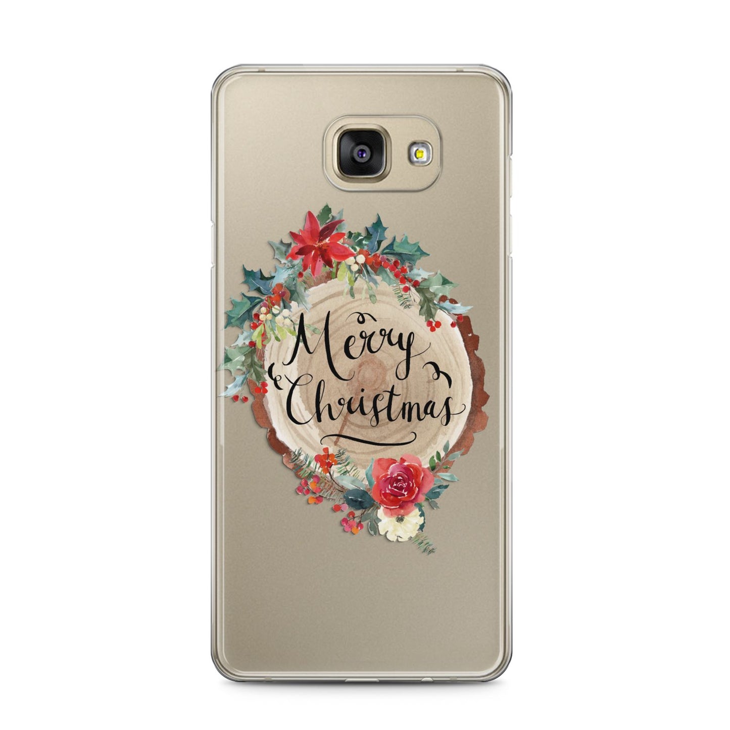 Merry Christmas Log Floral Samsung Galaxy A5 2016 Case on gold phone