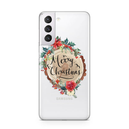 Merry Christmas Log Floral Samsung S21 Case