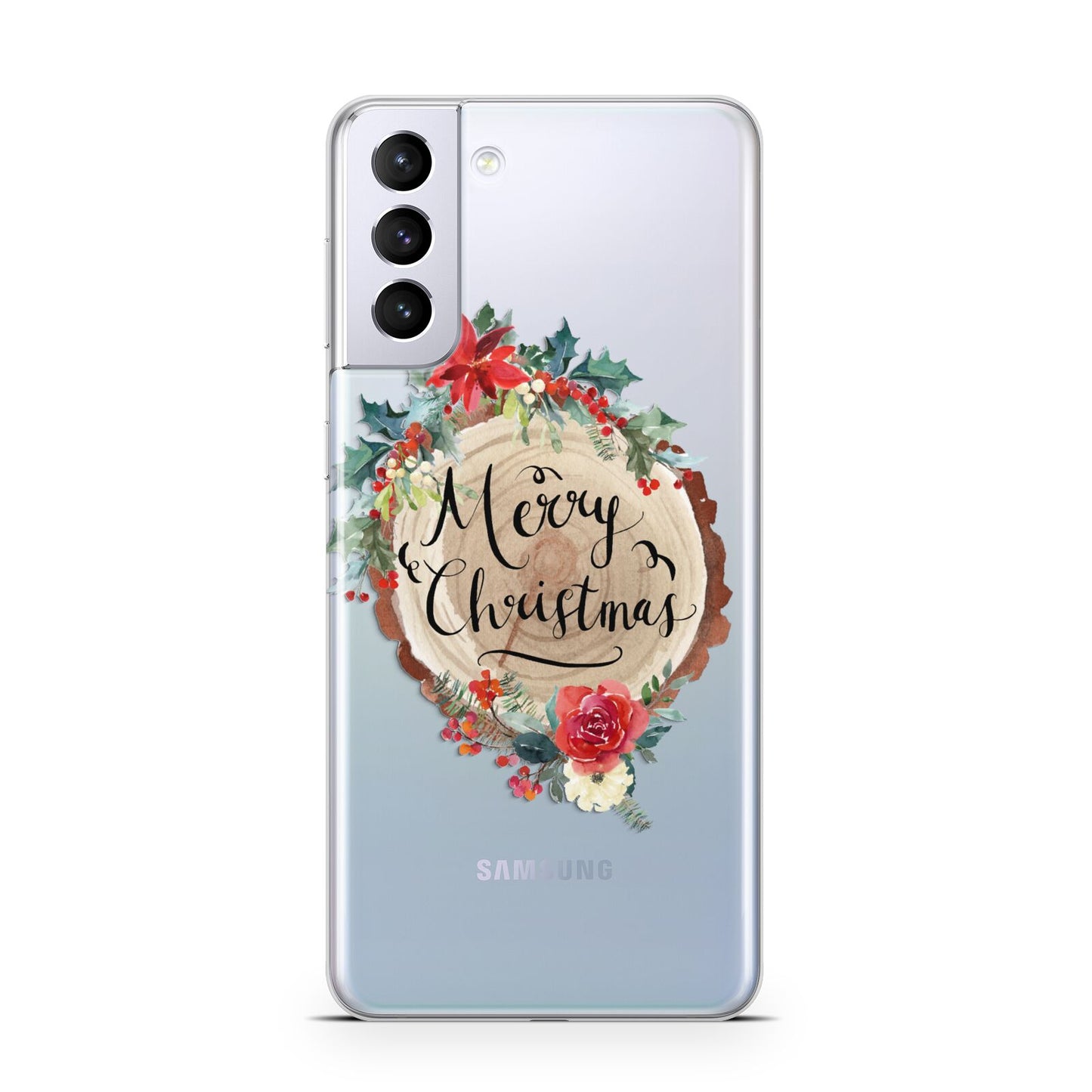 Merry Christmas Log Floral Samsung S21 Plus Case