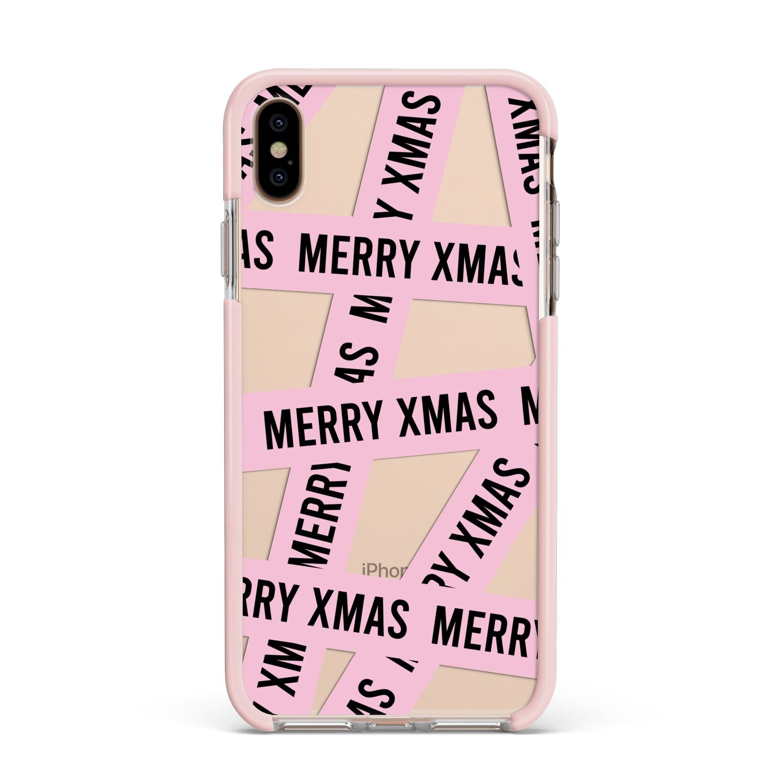Merry Christmas Tape Apple iPhone Xs Max Impact Case Pink Edge on Gold Phone