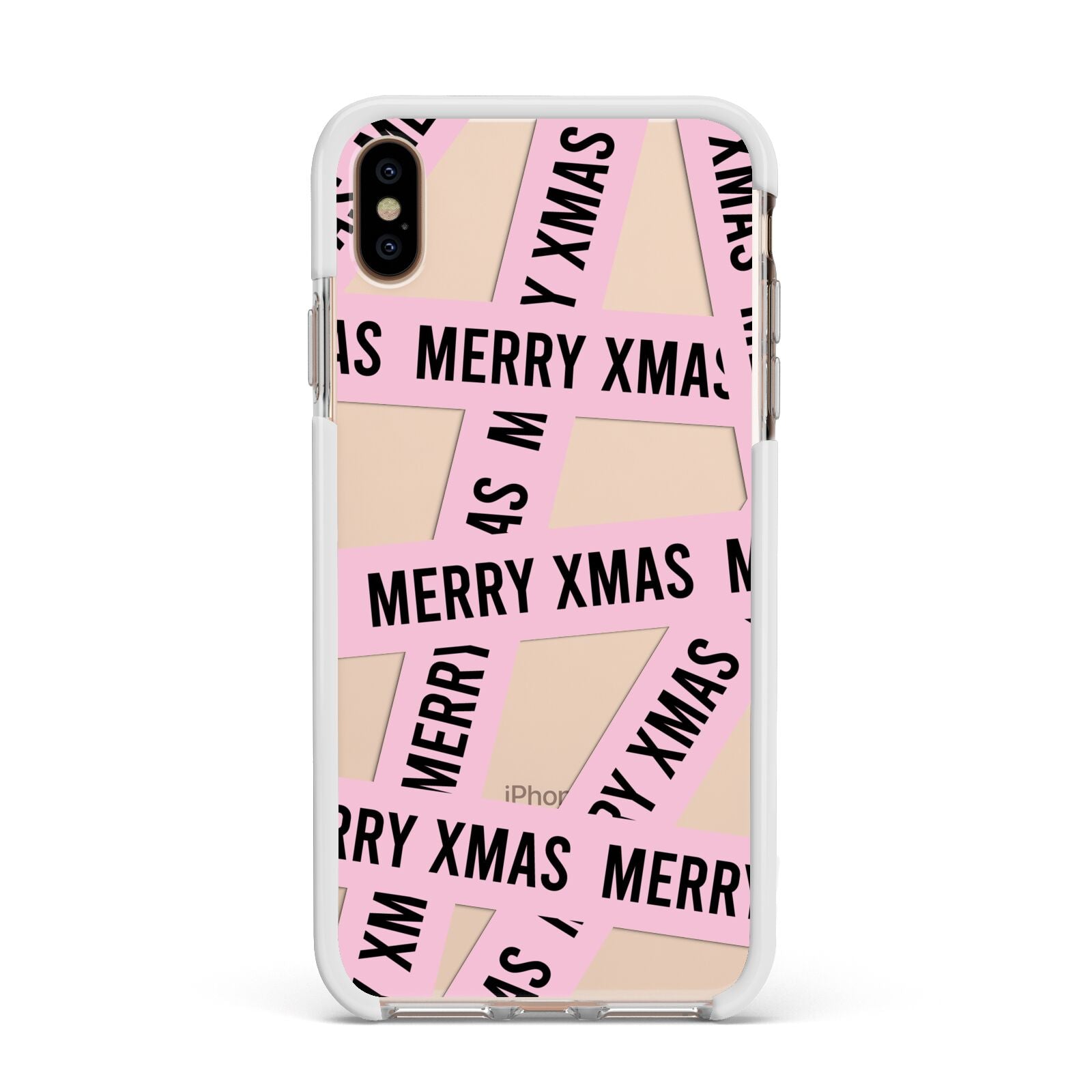 Merry Christmas Tape Apple iPhone Xs Max Impact Case White Edge on Gold Phone