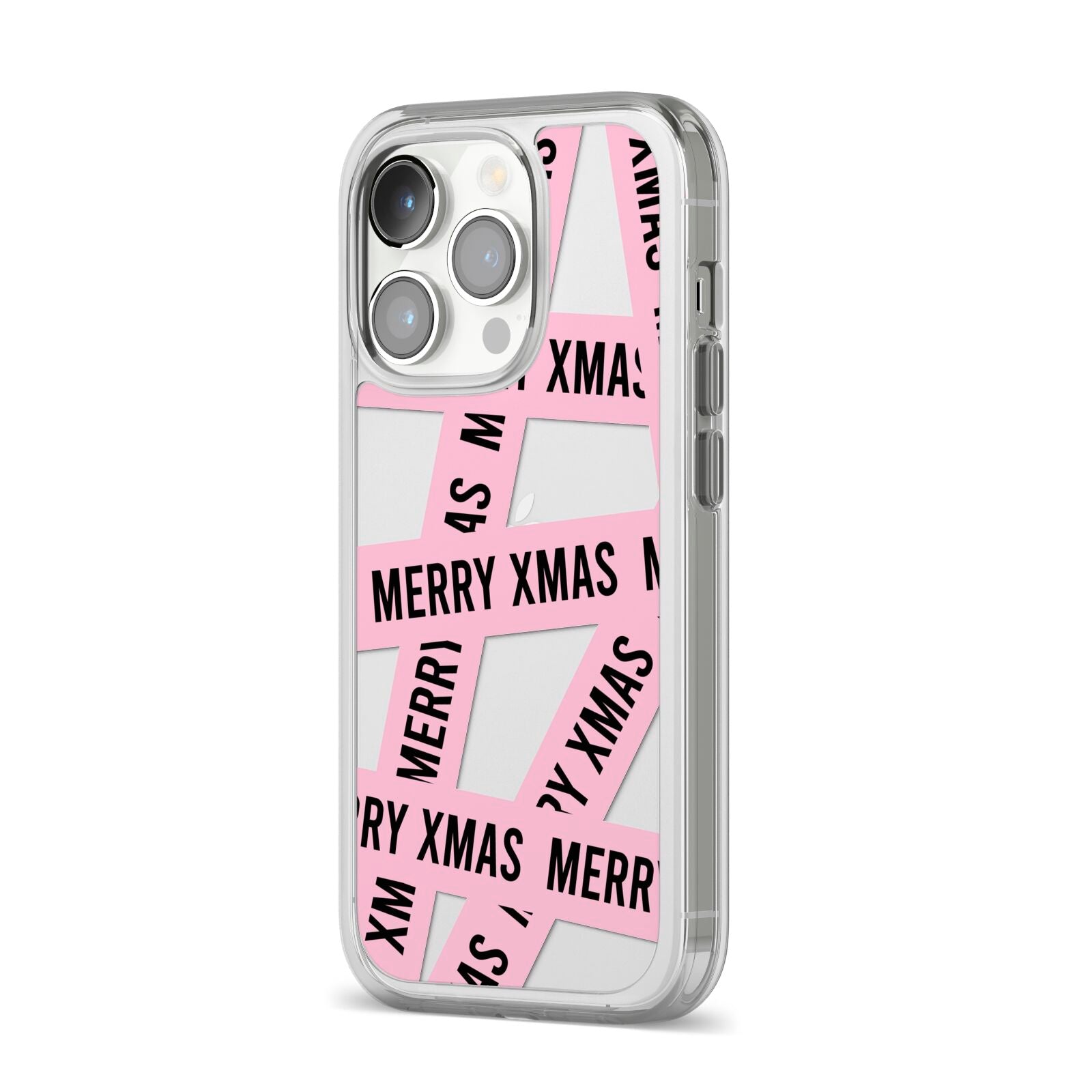 Merry Christmas Tape iPhone 14 Pro Clear Tough Case Silver Angled Image
