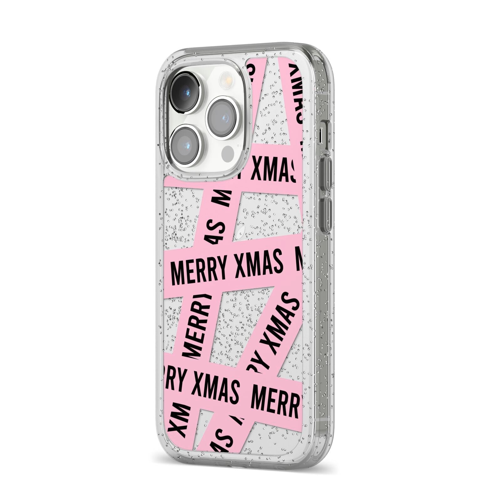 Merry Christmas Tape iPhone 14 Pro Glitter Tough Case Silver Angled Image
