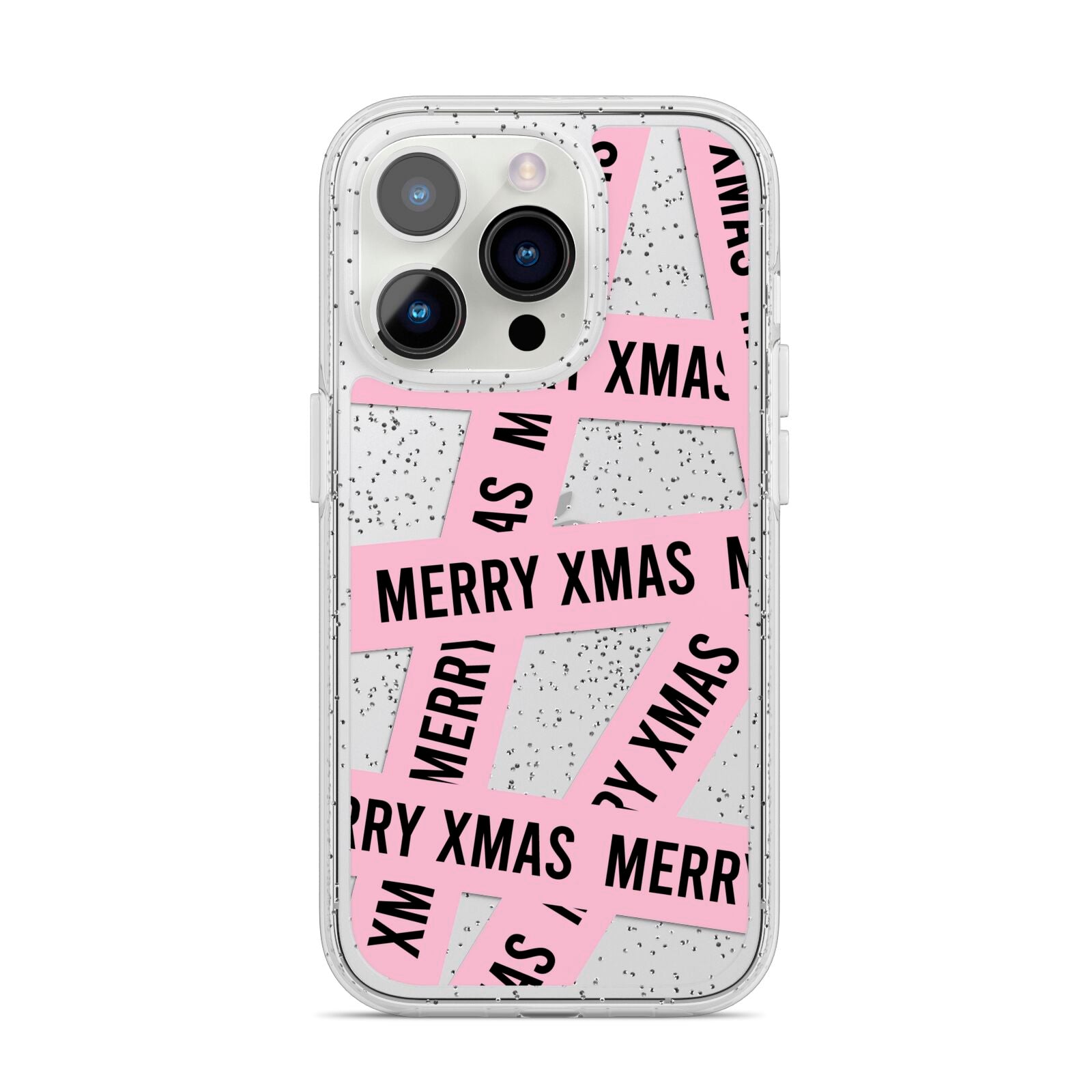 Merry Christmas Tape iPhone 14 Pro Glitter Tough Case Silver