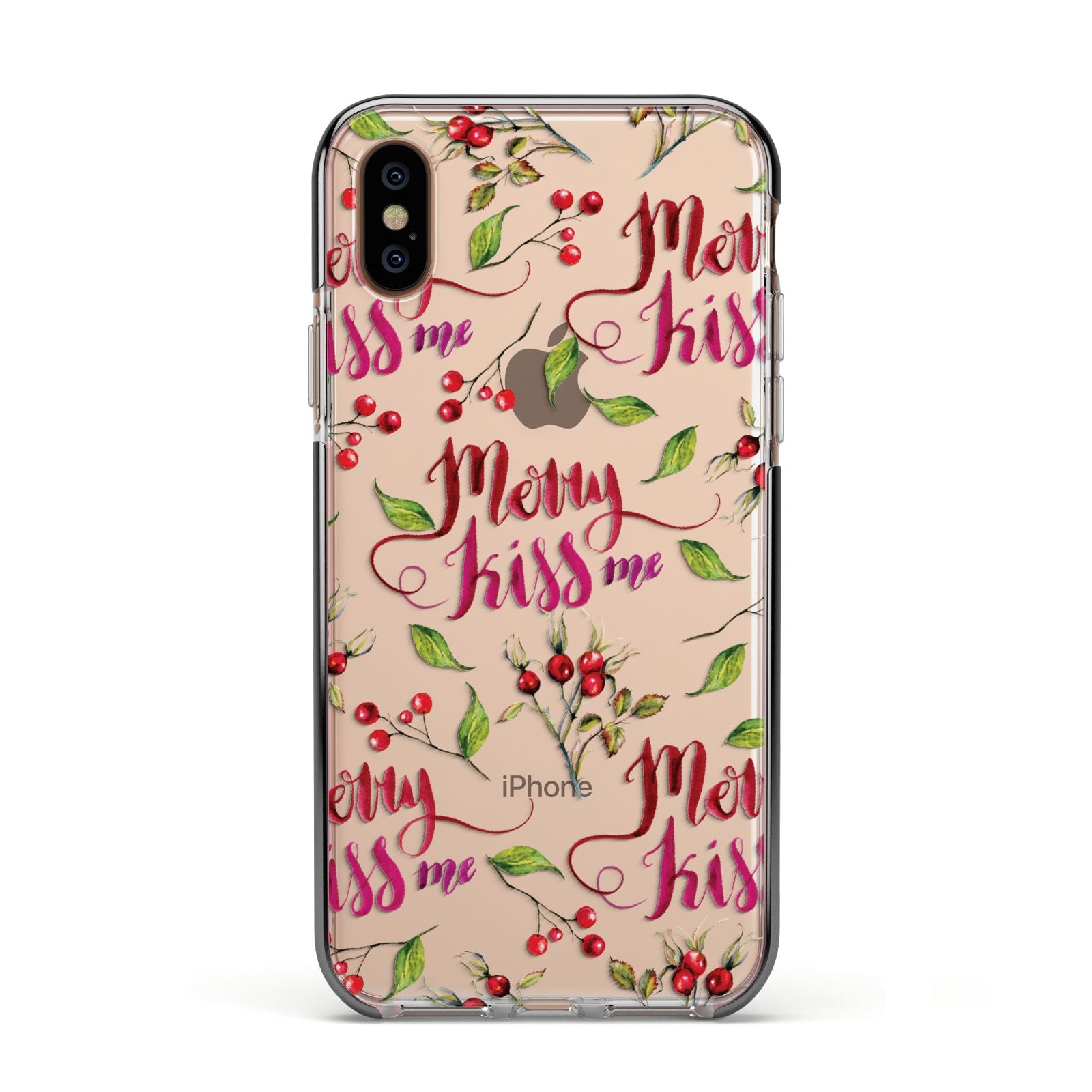 Merry kiss me Apple iPhone Xs Impact Case Black Edge on Gold Phone