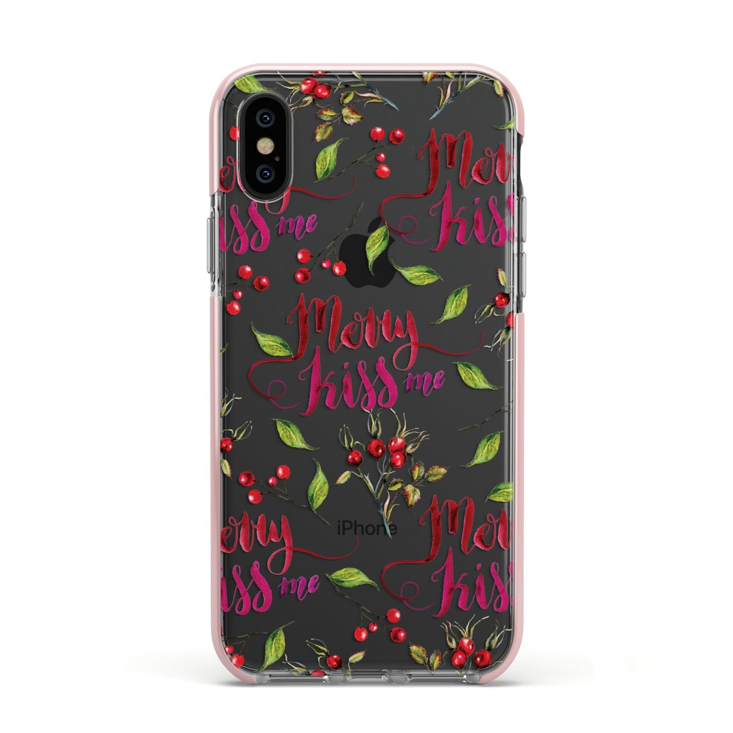 Merry kiss me Apple iPhone Xs Impact Case Pink Edge on Black Phone