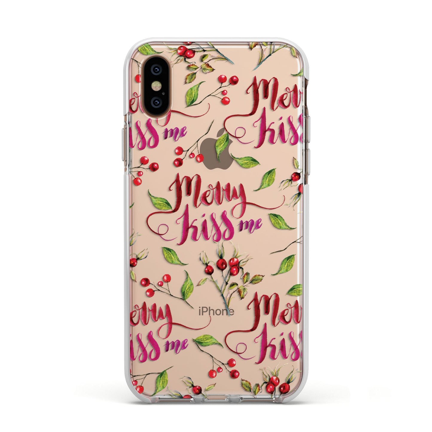 Merry kiss me Apple iPhone Xs Impact Case White Edge on Gold Phone