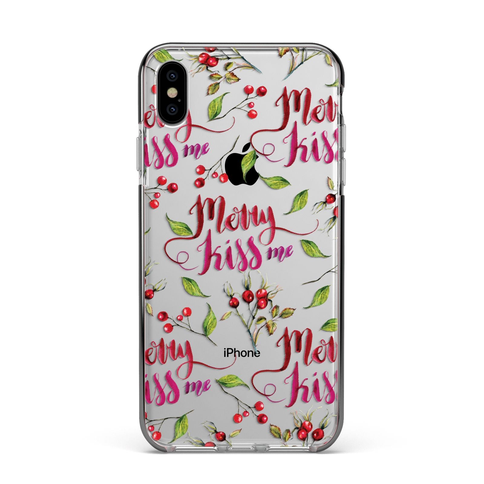 Merry kiss me Apple iPhone Xs Max Impact Case Black Edge on Silver Phone