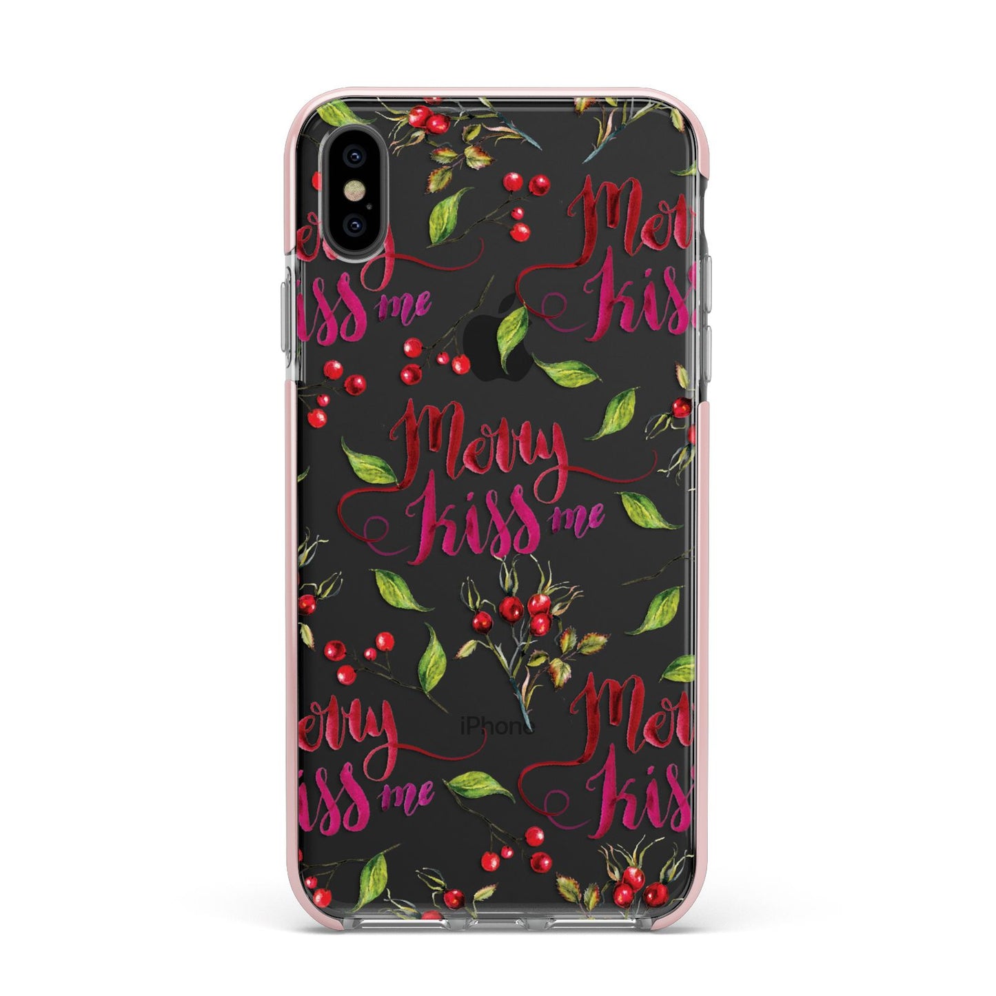 Merry kiss me Apple iPhone Xs Max Impact Case Pink Edge on Black Phone