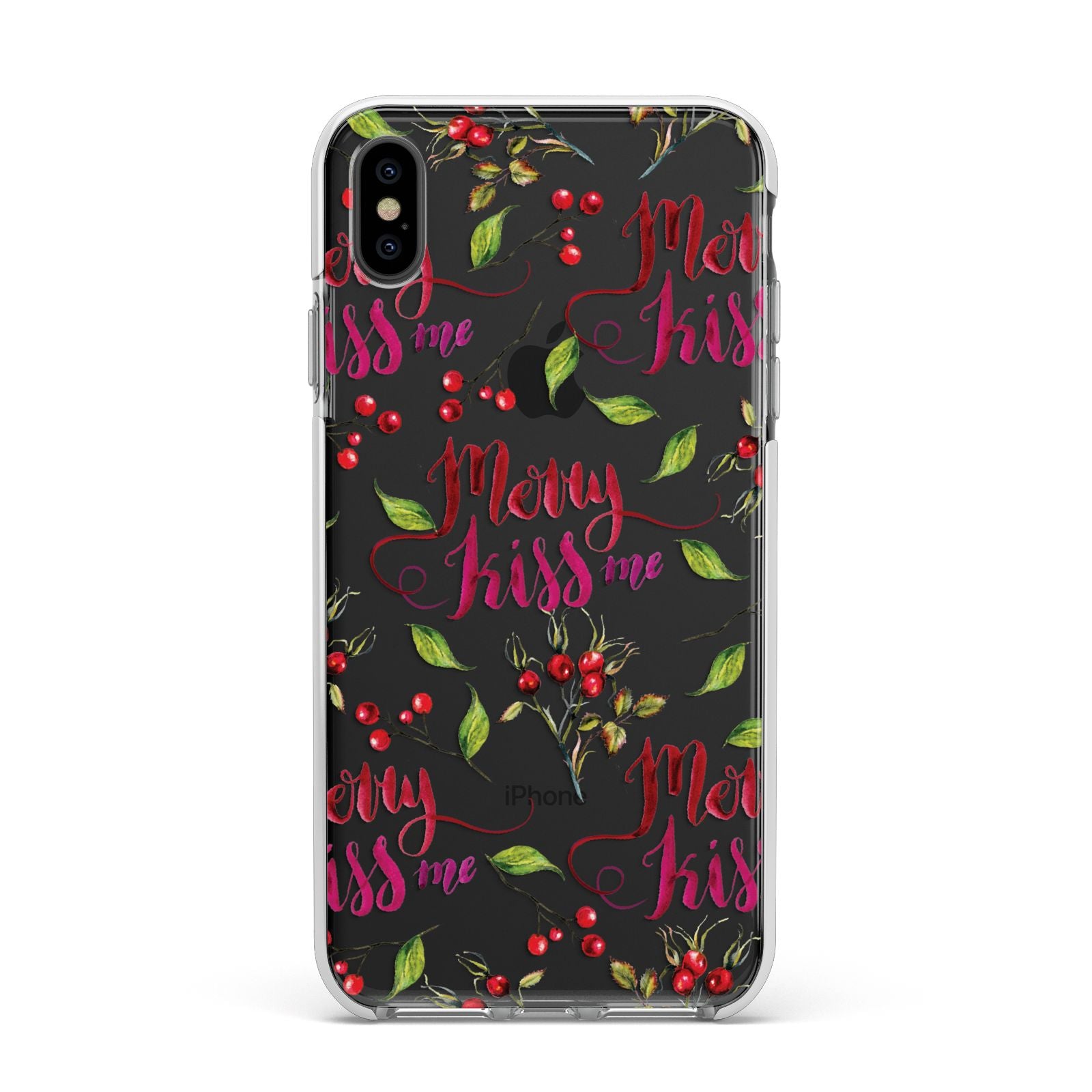 Merry kiss me Apple iPhone Xs Max Impact Case White Edge on Black Phone