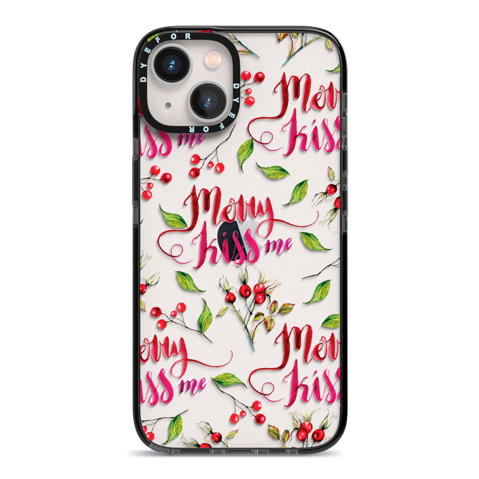 Merry kiss me iPhone 13 Black Impact Case on Silver phone