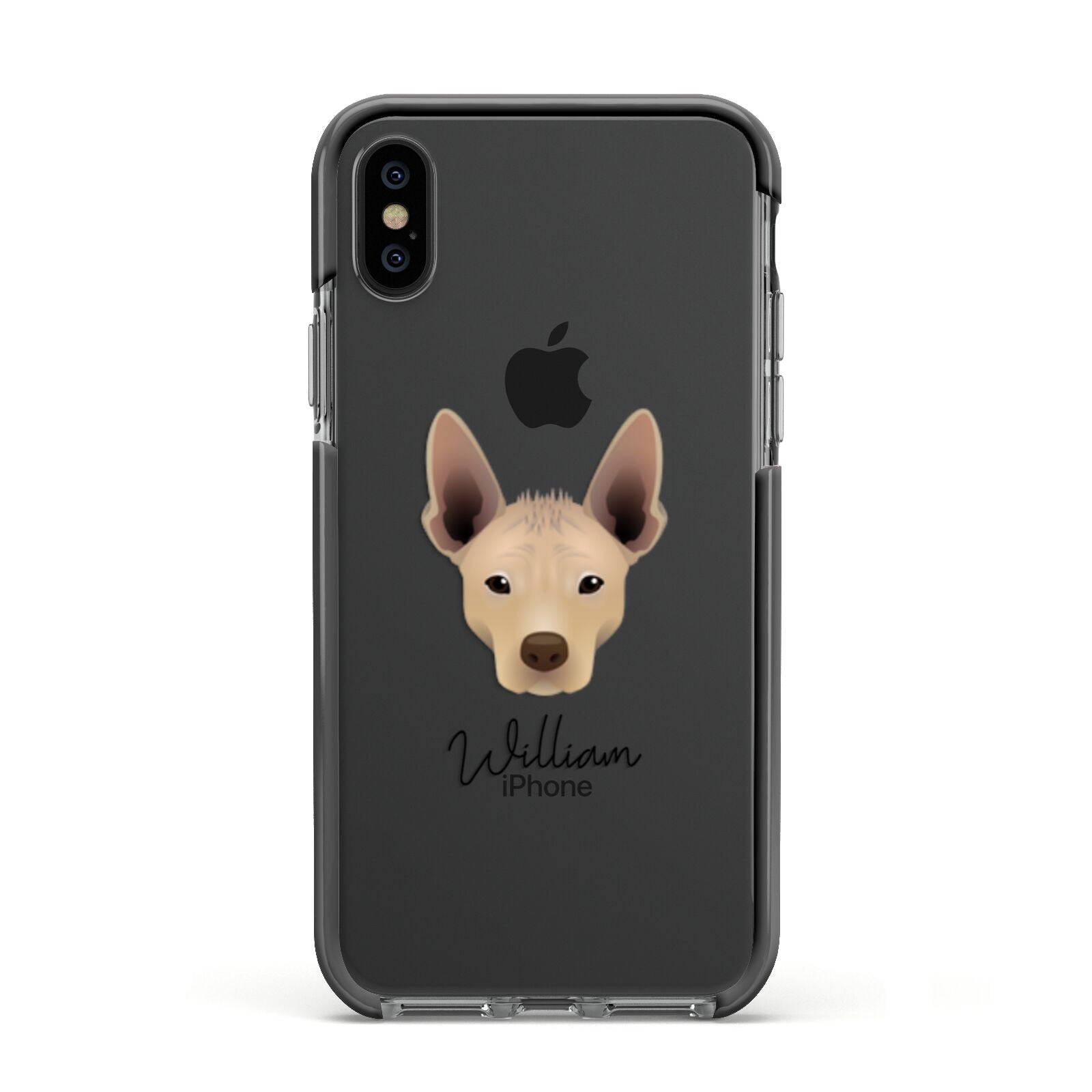 Mexican Hairless Personalised Apple iPhone Xs Impact Case Black Edge on Black Phone