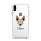 Mexican Hairless Personalised Apple iPhone Xs Impact Case White Edge on Silver Phone