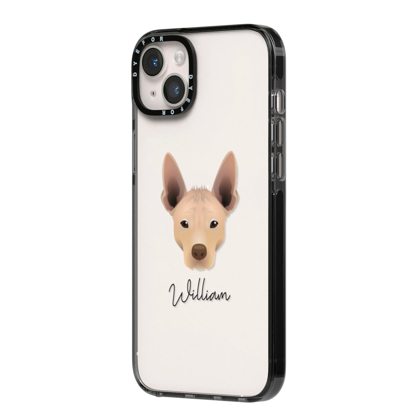 Mexican Hairless Personalised iPhone 14 Plus Black Impact Case Side Angle on Silver phone