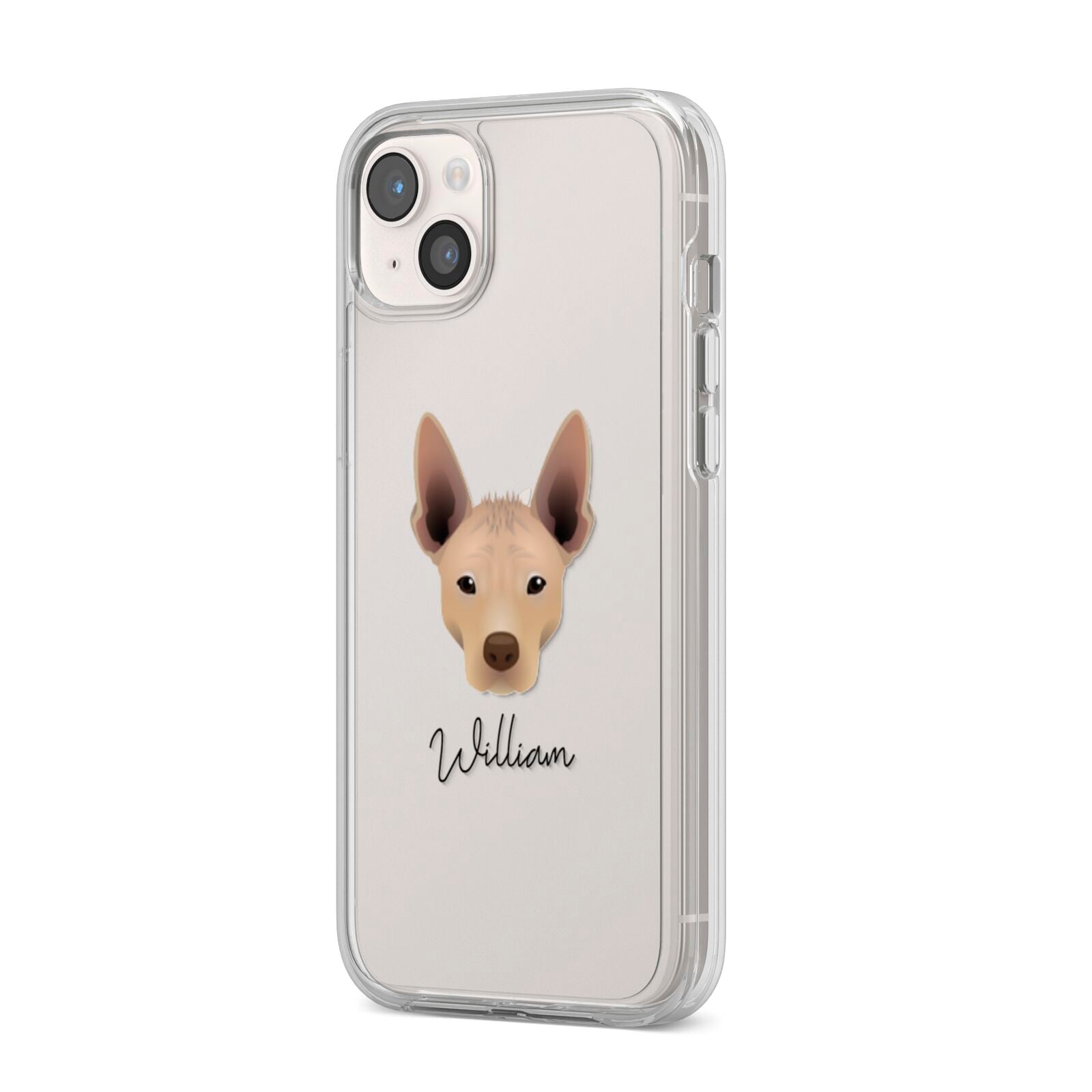 Mexican Hairless Personalised iPhone 14 Plus Clear Tough Case Starlight Angled Image