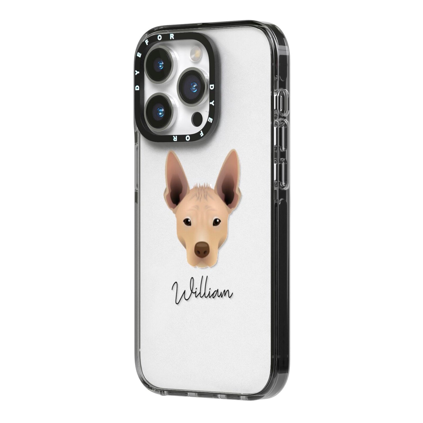 Mexican Hairless Personalised iPhone 14 Pro Black Impact Case Side Angle on Silver phone