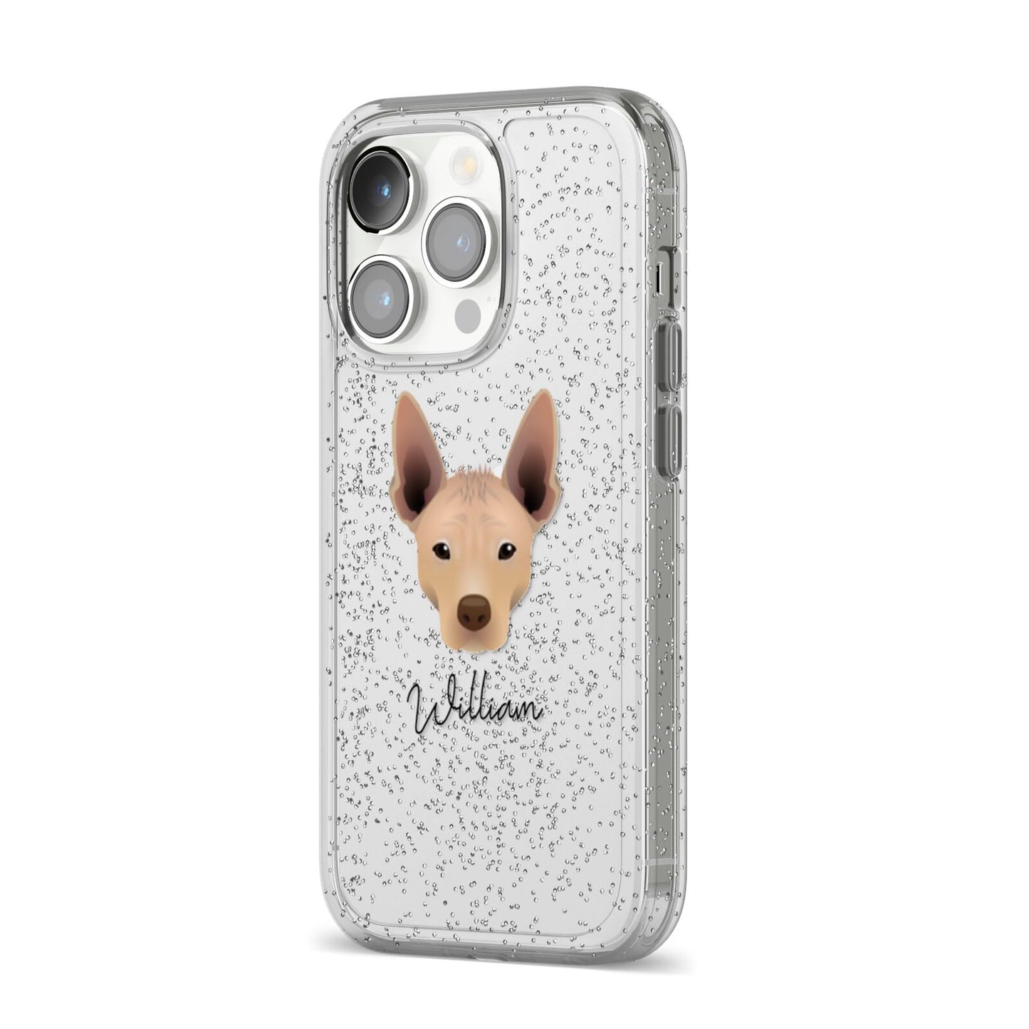 Mexican Hairless Personalised iPhone 14 Pro Glitter Tough Case Silver Angled Image