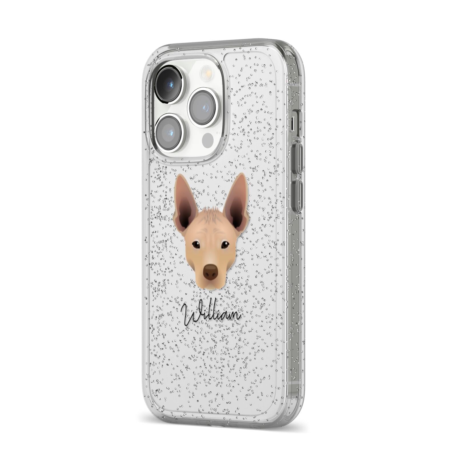 Mexican Hairless Personalised iPhone 14 Pro Glitter Tough Case Silver Angled Image