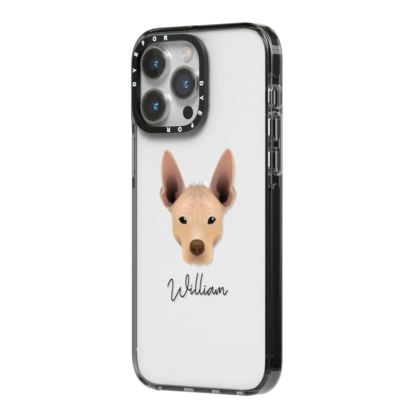 Mexican Hairless Personalised iPhone 14 Pro Max Black Impact Case Side Angle on Silver phone