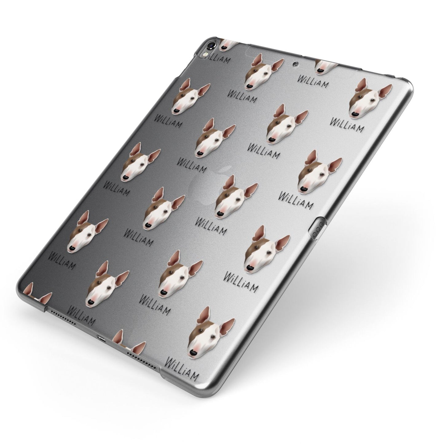 Miniature Bull Terrier Icon with Name Apple iPad Case on Grey iPad Side View