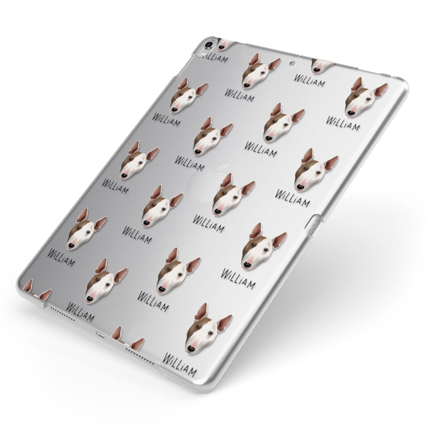 Miniature Bull Terrier Icon with Name Apple iPad Case on Silver iPad Side View