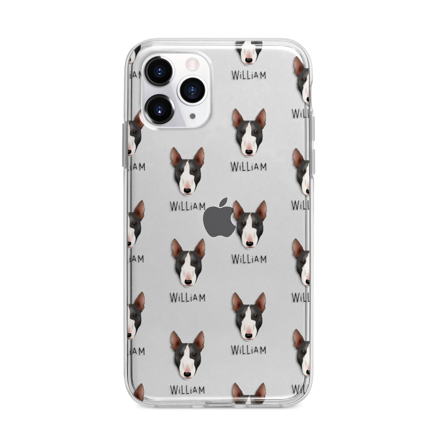 Miniature Bull Terrier Icon with Name Apple iPhone 11 Pro Max in Silver with Bumper Case