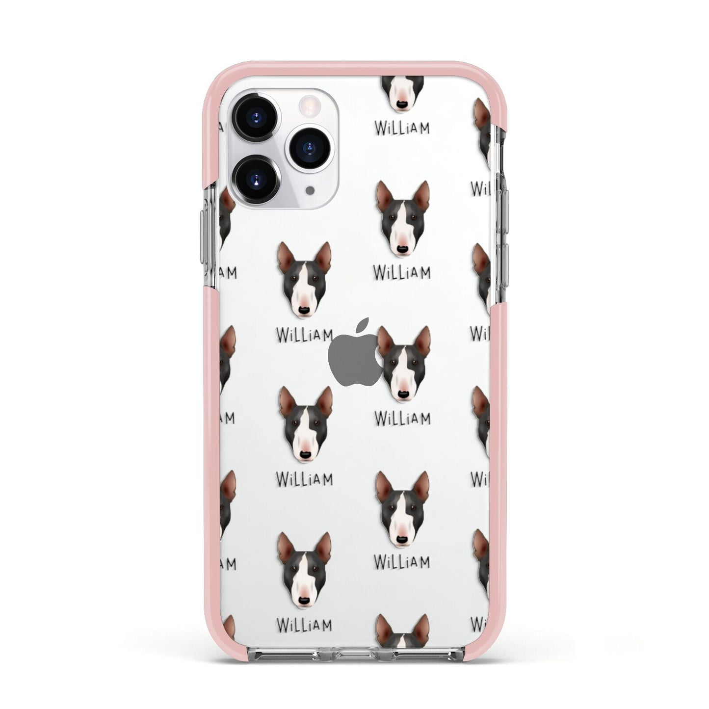 Miniature Bull Terrier Icon with Name Apple iPhone 11 Pro in Silver with Pink Impact Case