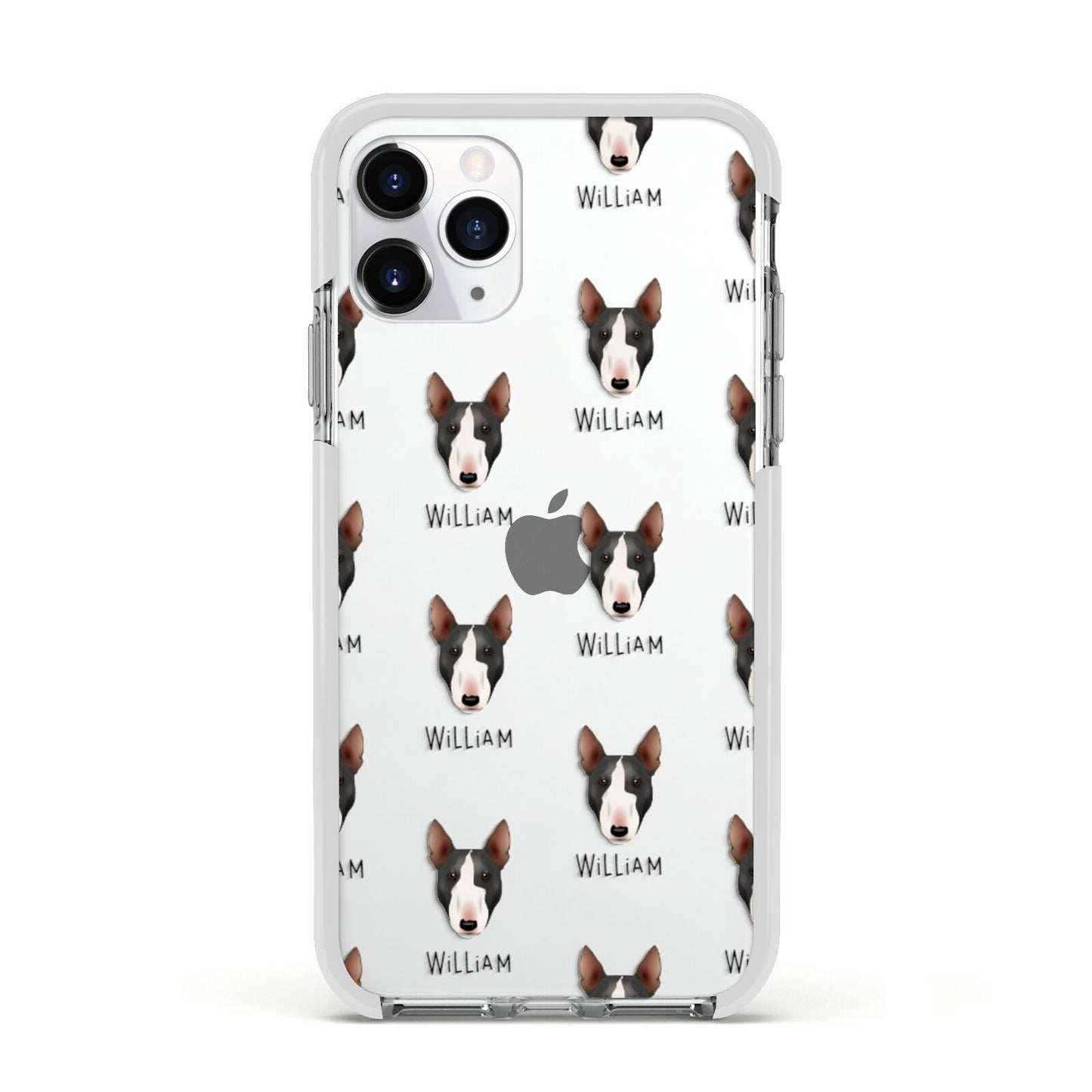 Miniature Bull Terrier Icon with Name Apple iPhone 11 Pro in Silver with White Impact Case