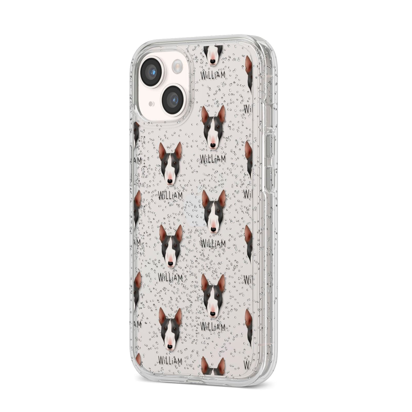 Miniature Bull Terrier Icon with Name iPhone 14 Glitter Tough Case Starlight Angled Image