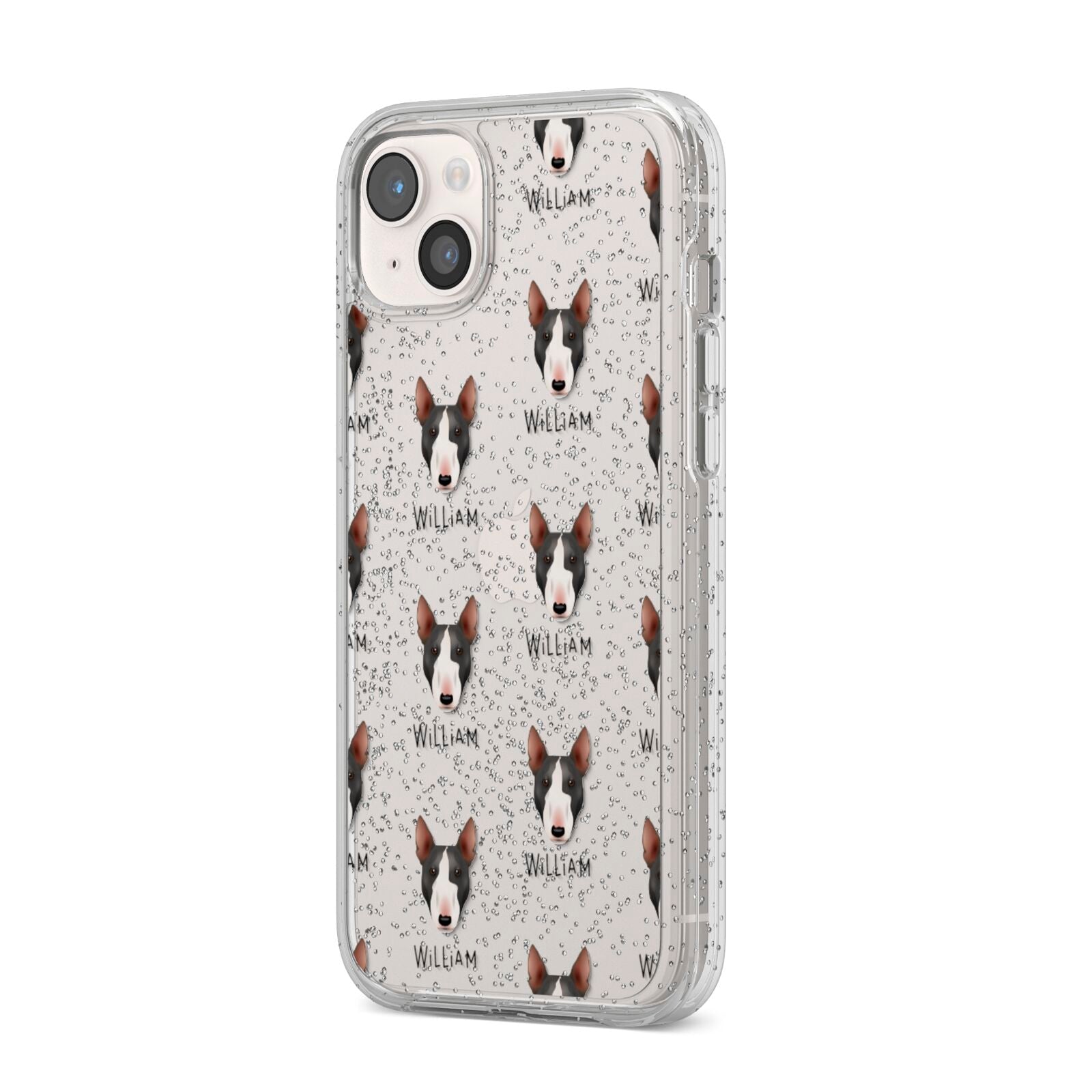 Miniature Bull Terrier Icon with Name iPhone 14 Plus Glitter Tough Case Starlight Angled Image