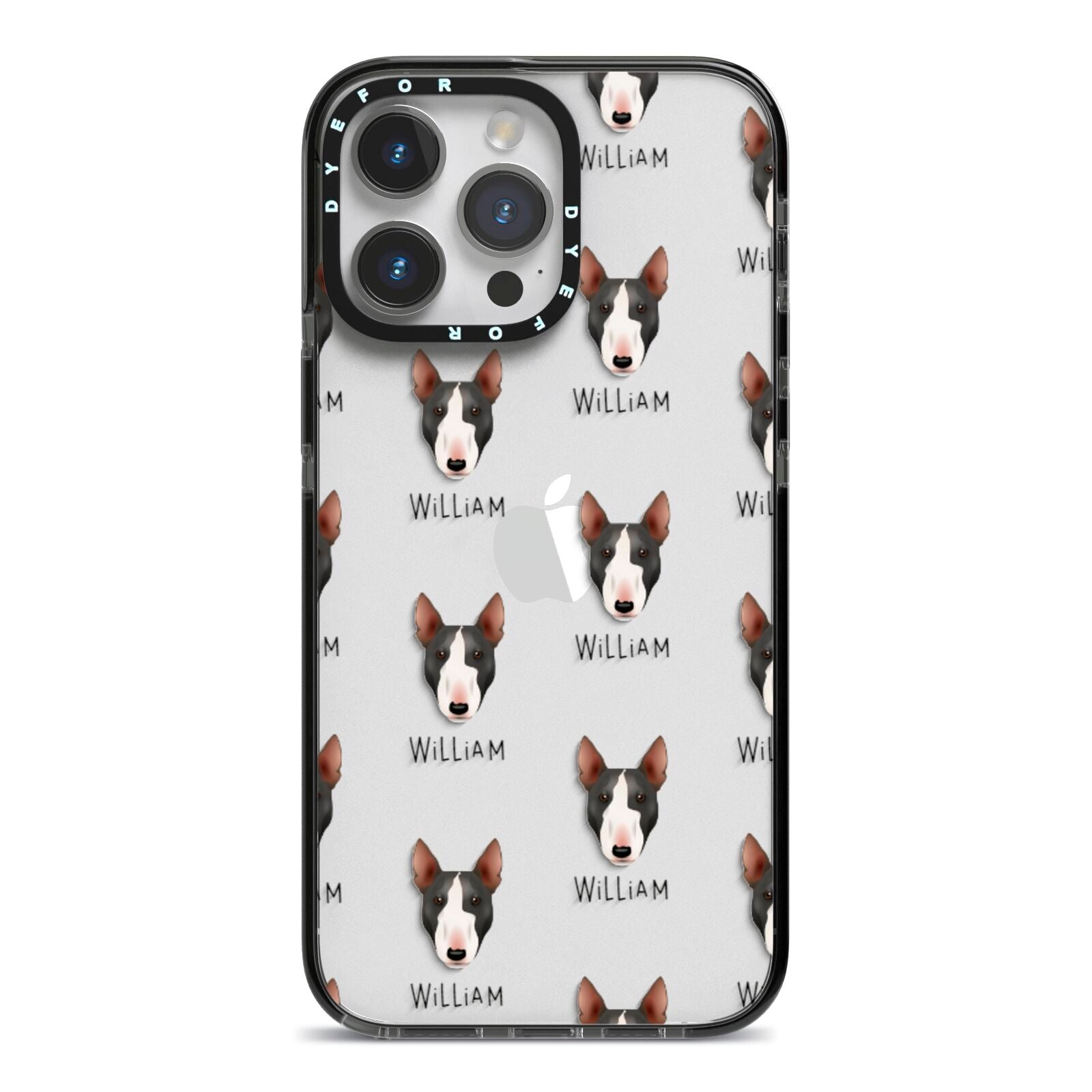 Miniature Bull Terrier Icon with Name iPhone 14 Pro Max Black Impact Case on Silver phone