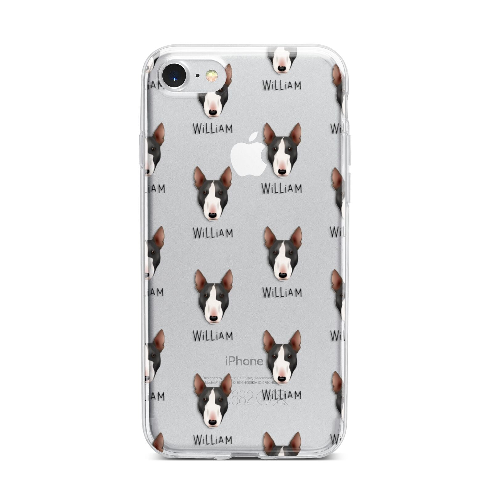 Miniature Bull Terrier Icon with Name iPhone 7 Bumper Case on Silver iPhone
