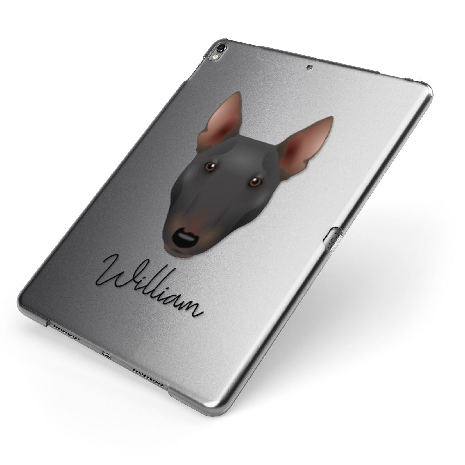 Miniature Bull Terrier Personalised Apple iPad Case on Grey iPad Side View
