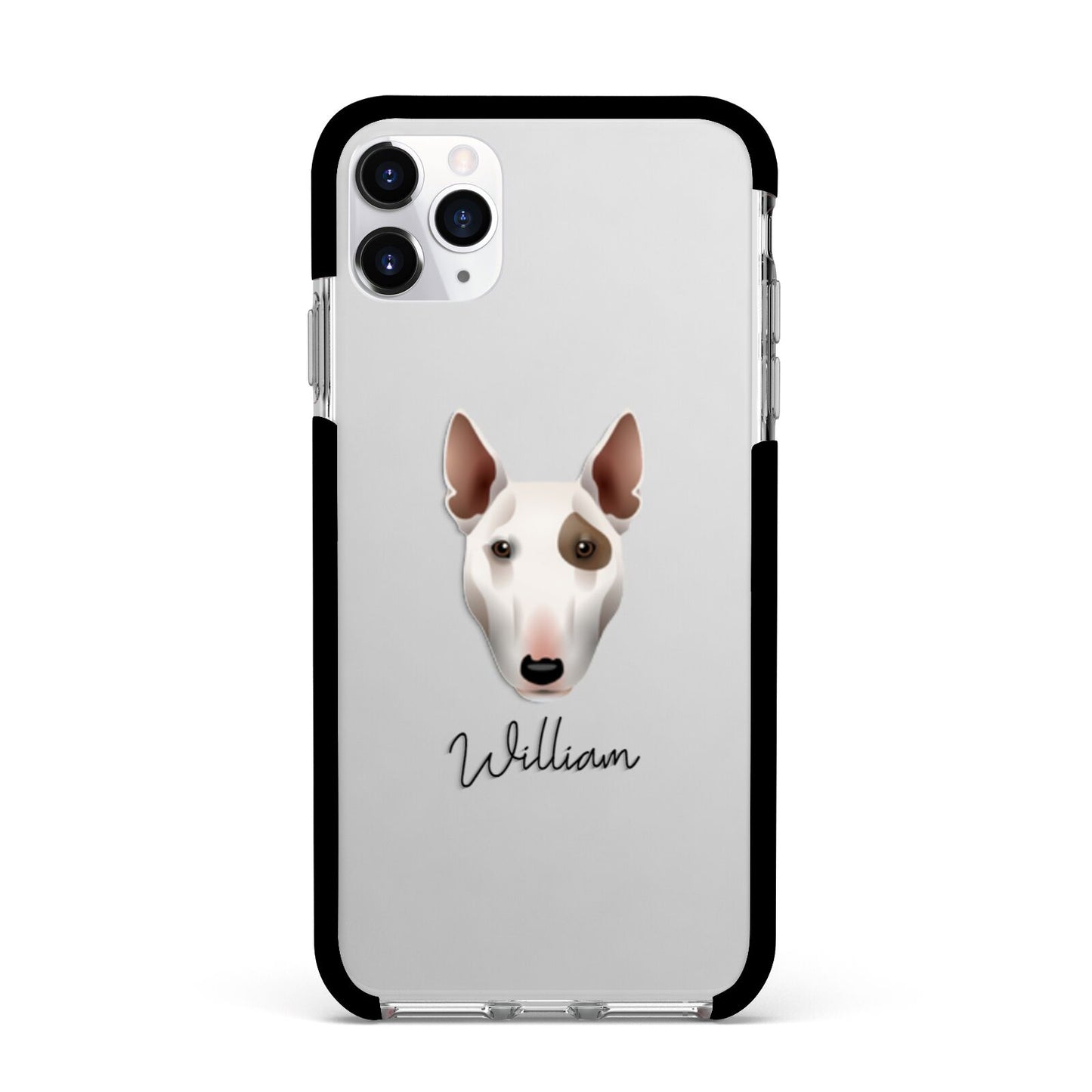 Miniature Bull Terrier Personalised Apple iPhone 11 Pro Max in Silver with Black Impact Case