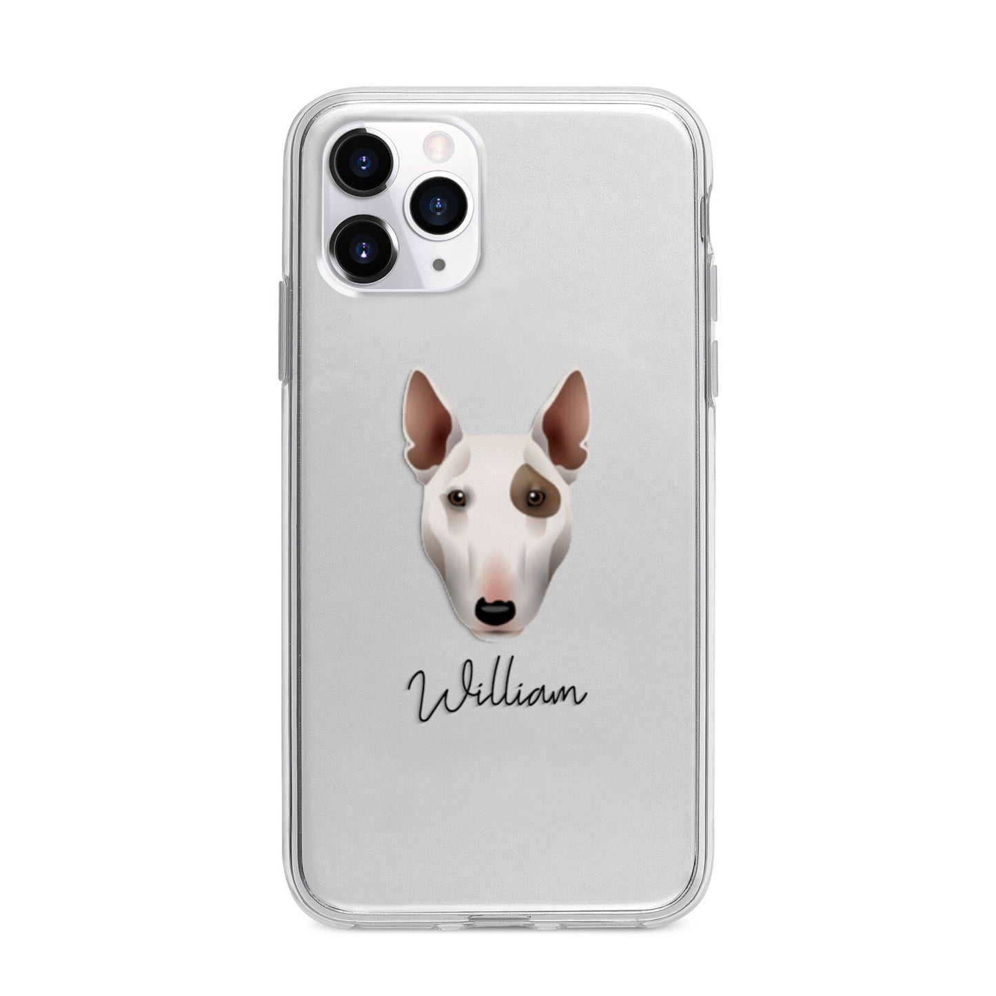 Miniature Bull Terrier Personalised Apple iPhone 11 Pro Max in Silver with Bumper Case