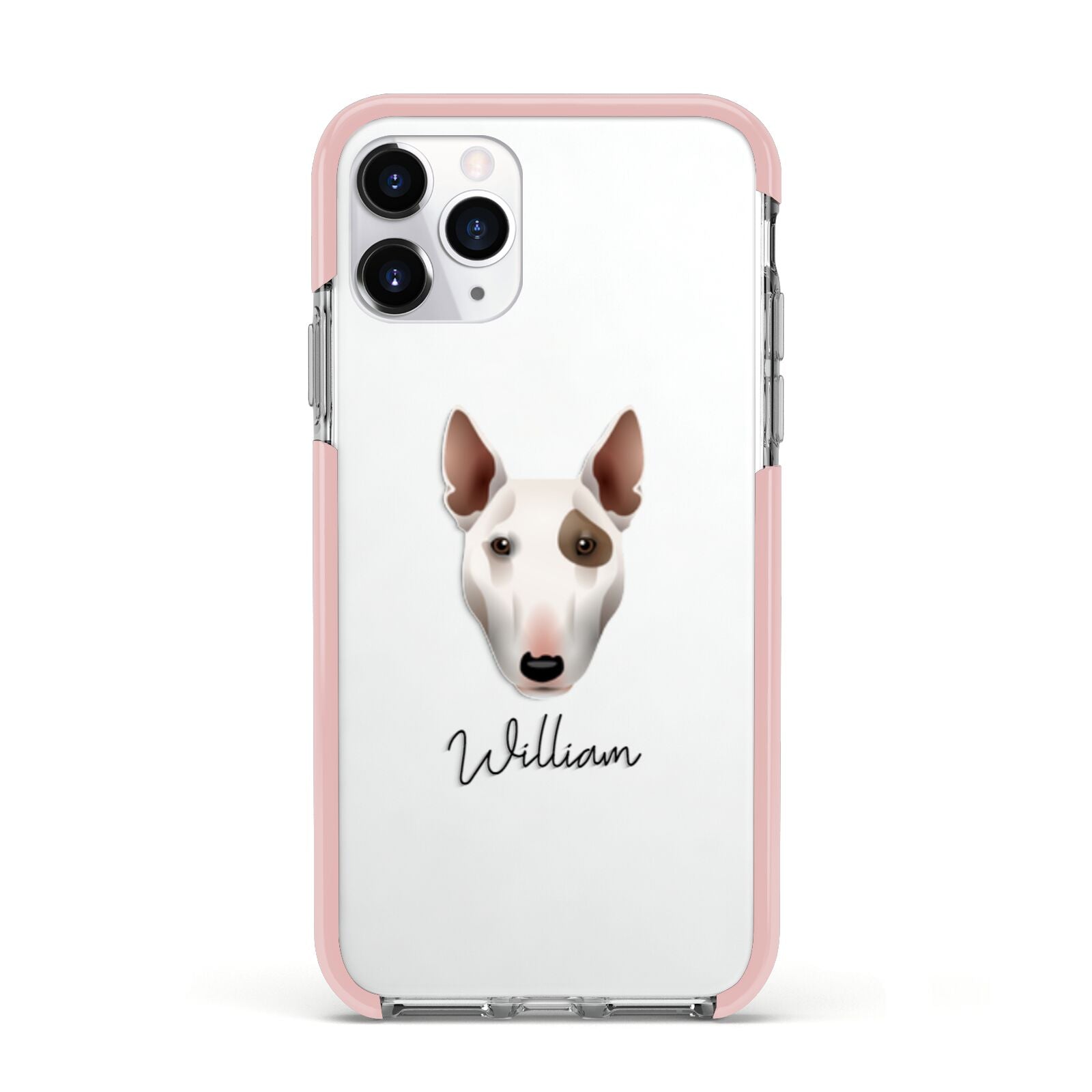 Miniature Bull Terrier Personalised Apple iPhone 11 Pro in Silver with Pink Impact Case