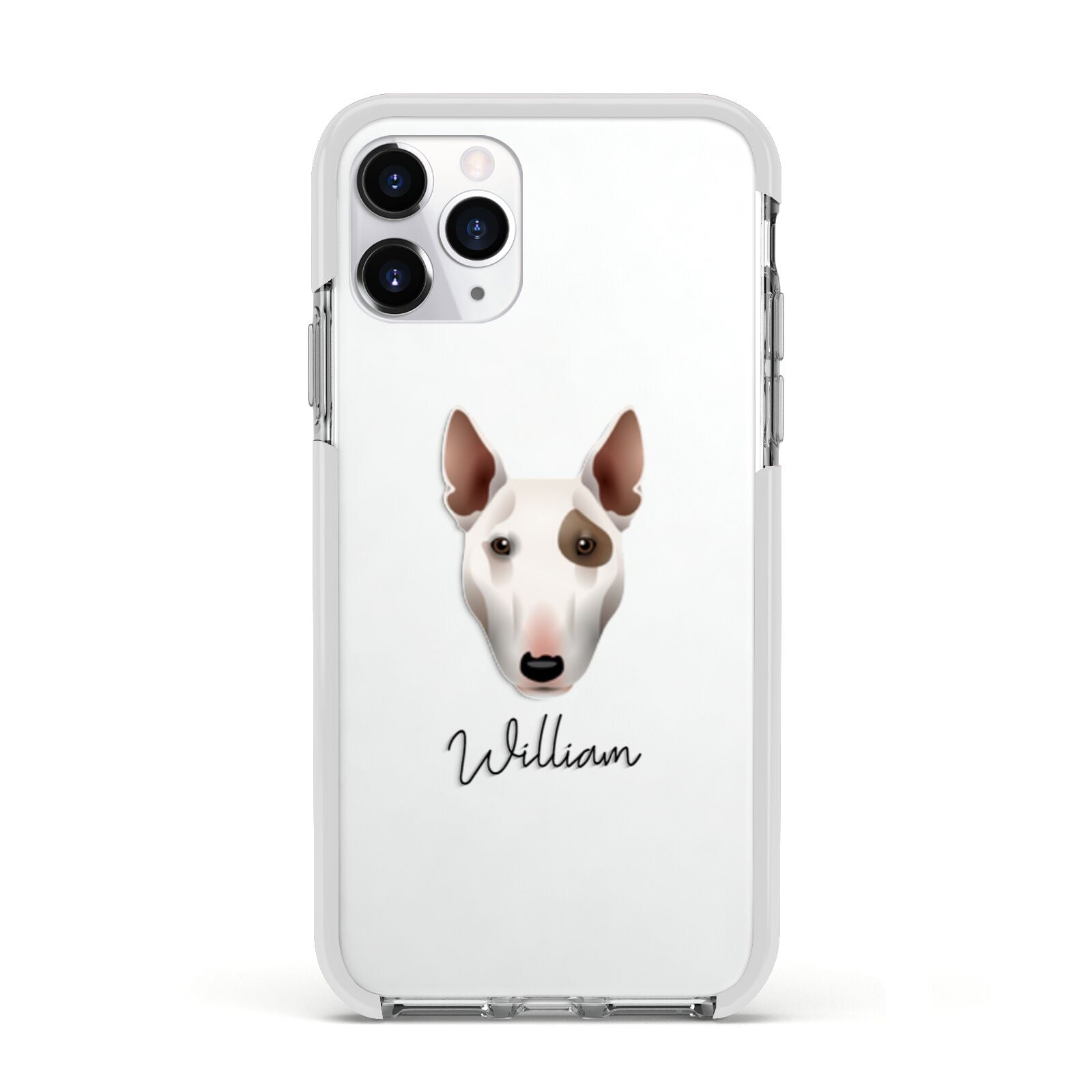 Miniature Bull Terrier Personalised Apple iPhone 11 Pro in Silver with White Impact Case