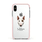Miniature Bull Terrier Personalised Apple iPhone Xs Impact Case Pink Edge on Silver Phone
