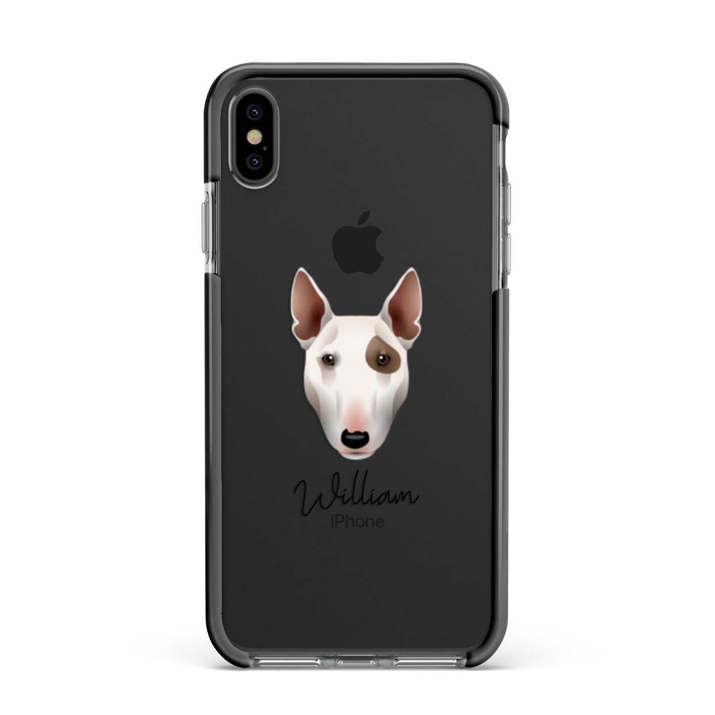 Miniature Bull Terrier Personalised Apple iPhone Xs Max Impact Case Black Edge on Black Phone