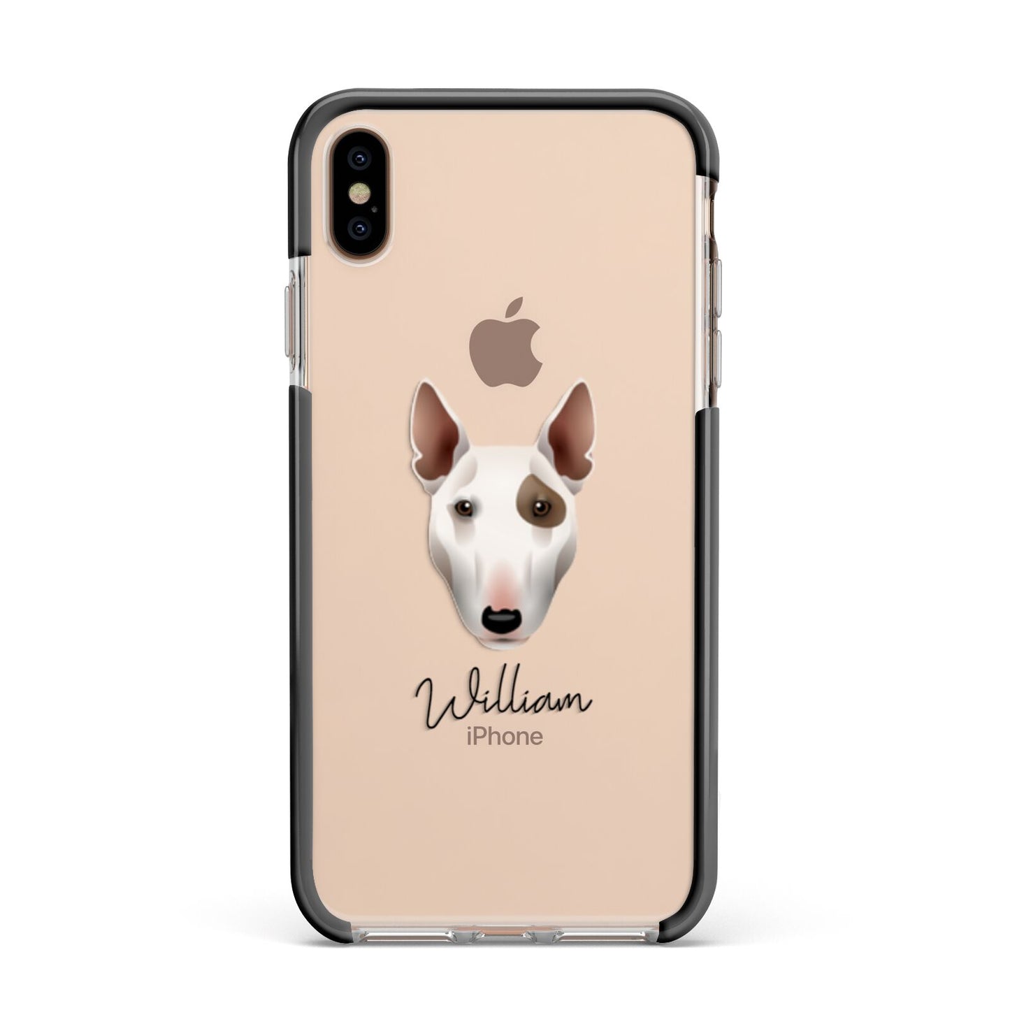 Miniature Bull Terrier Personalised Apple iPhone Xs Max Impact Case Black Edge on Gold Phone