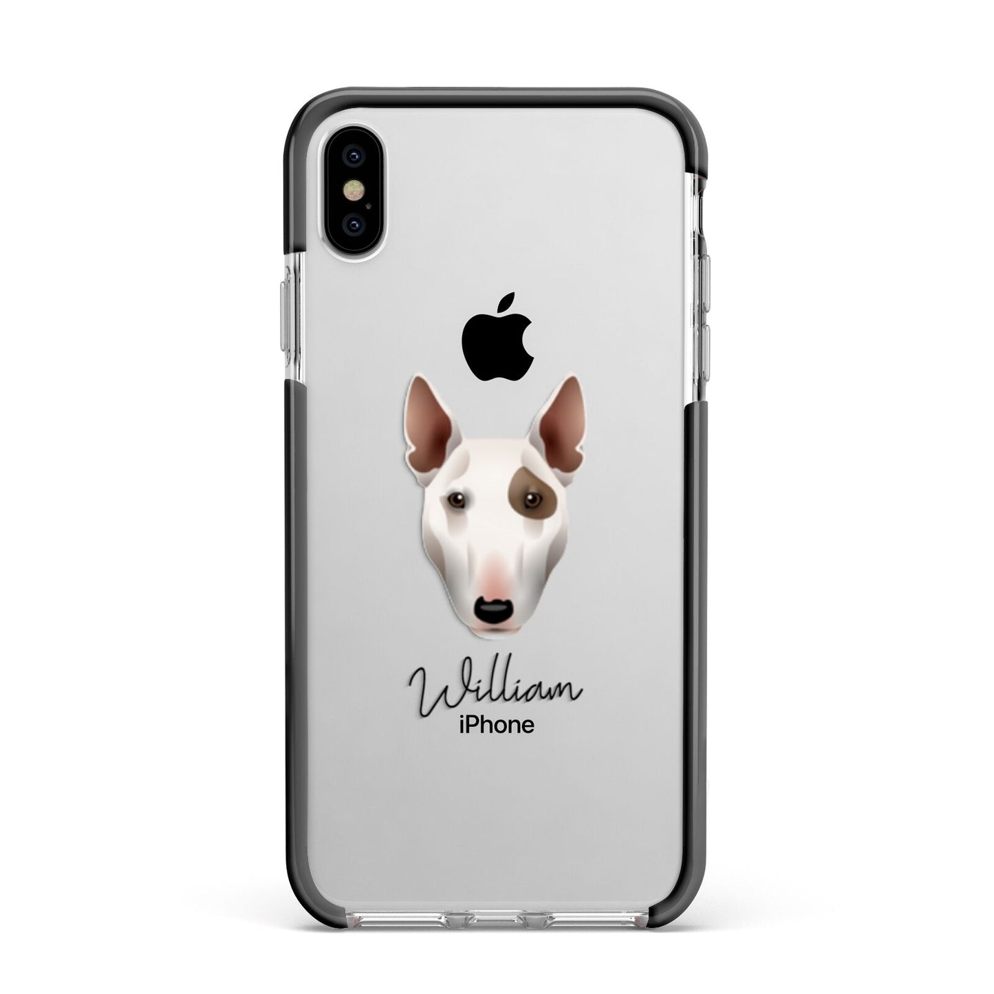Miniature Bull Terrier Personalised Apple iPhone Xs Max Impact Case Black Edge on Silver Phone